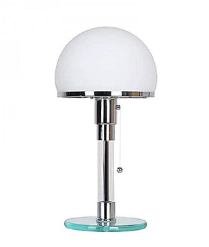 Bauhaus table lamp with opal glass dome shade and silver base