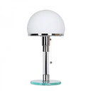 Bauhaus table lamp with opal glass dome shade and silver base