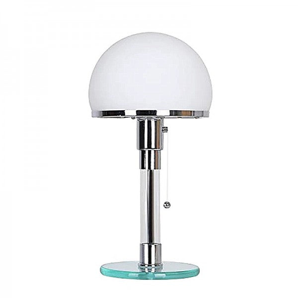 Bauhaus table lamp with opal glass dome shade and silver base