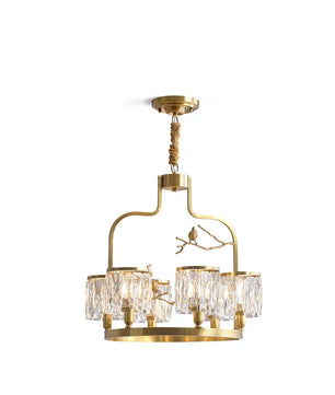 Crystal Bird Chandelier – Modern Brass & Crystal Ceiling Light for Dining Room, 4–6 Lights