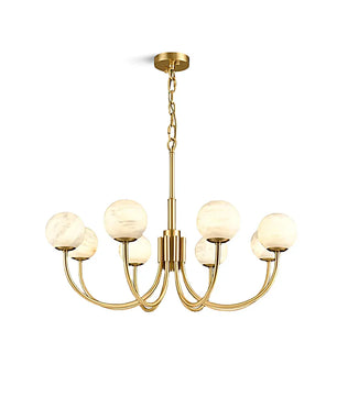 Brass & Alabaster Round Chandelier – Modern Ceiling Light for Dining Room & Foyer, 6–10 Lights