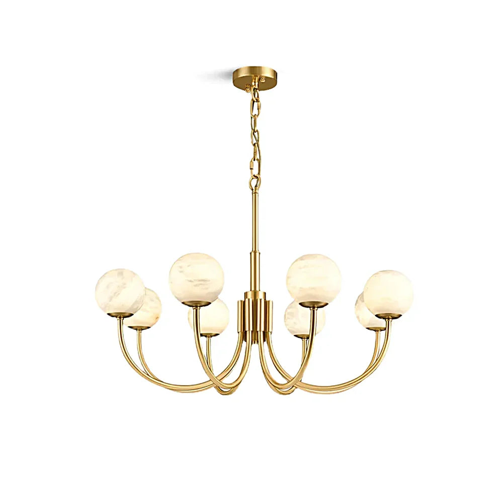 Brass & Alabaster Round Chandelier – Modern Ceiling Light for Dining Room & Foyer, 6–10 Lights