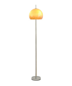 Tall mushroom floor lamp with brown glass shade on a silver base