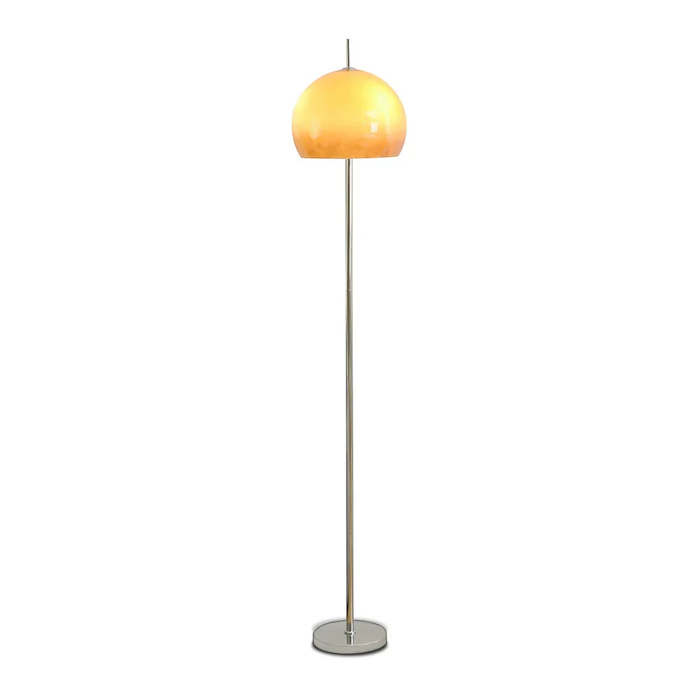 Tall mushroom floor lamp with brown glass shade on a silver base