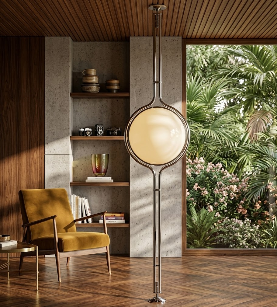 Zuru floor to ceiling lamp with rotatable light heads aimed at a reading corner