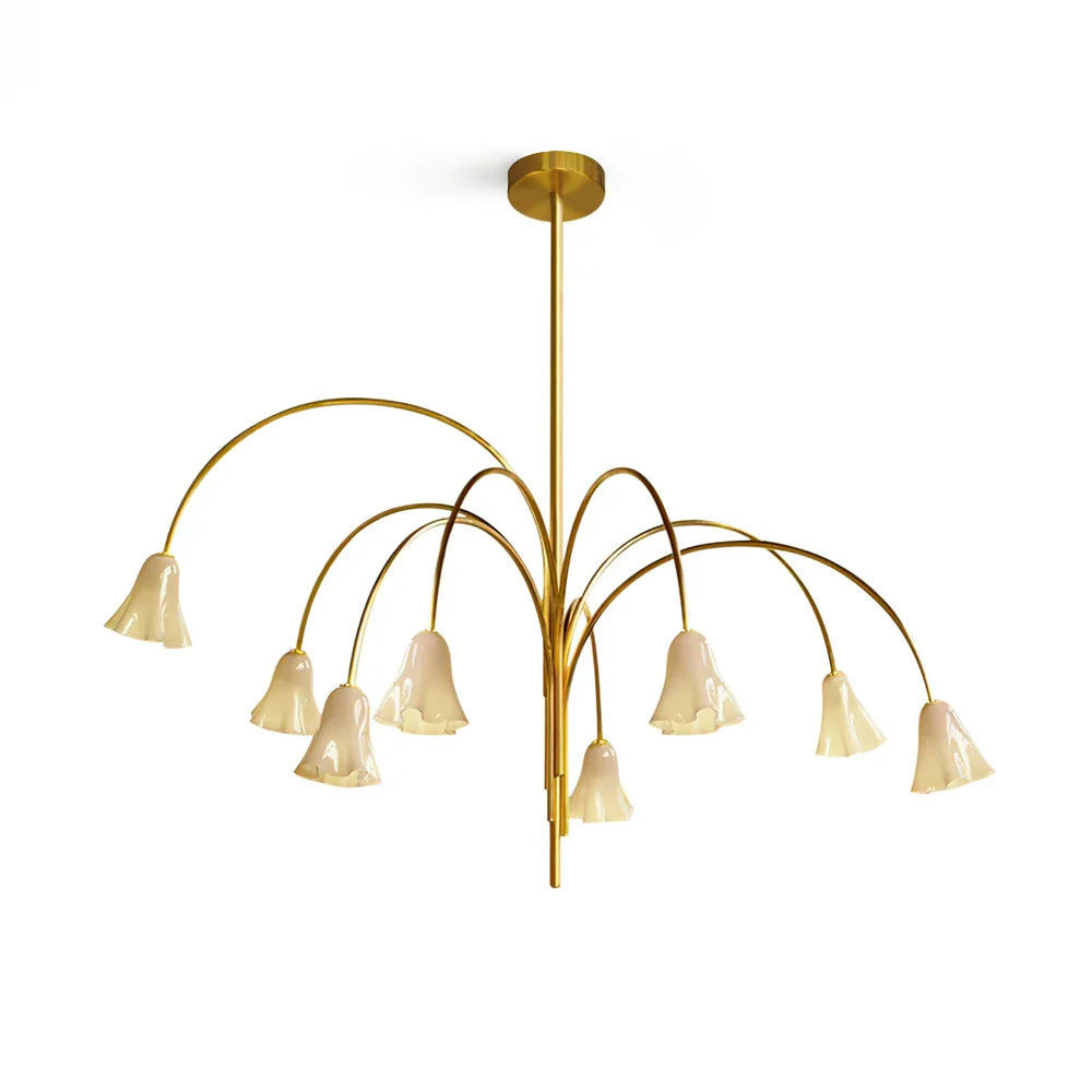 Flora Chandelier – Modern Floral Glass Ceiling Light for Dining Room, 6–8 Lights, Gold