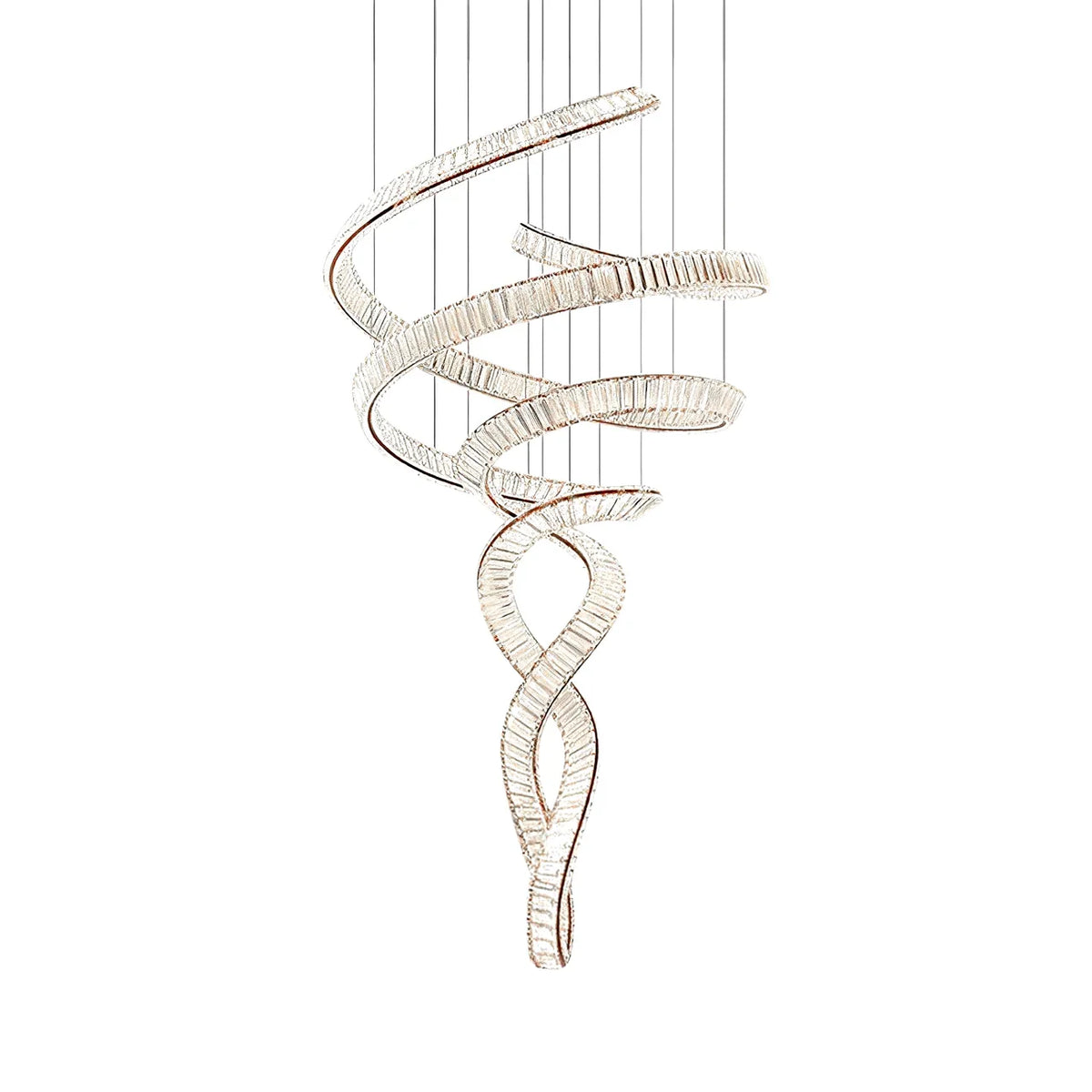 Long Spiral Crystal Chandelier – Modern Cascading Crystal Ceiling Light for Staircase & Foyer, Clear