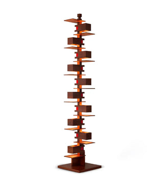 Taliesin Floor Lamp – Tall Wooden Slatted Architectural Standing Lamp for Living Room, Walnut & Black