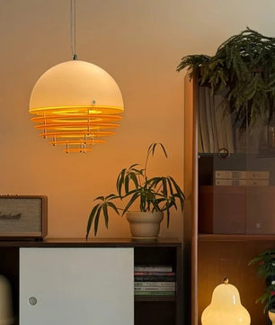 Sunset Bauhaus Pendant Light – Modern Glass & Acrylic Globe Ceiling Light for Living Room, Bedroom & Dining, Orange & White
