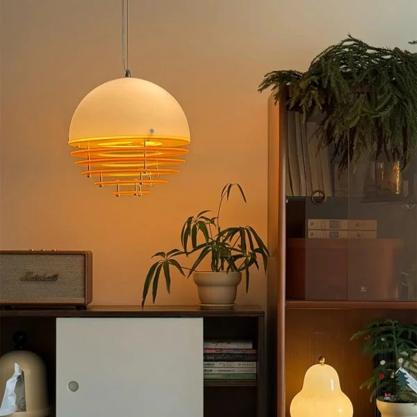 Sunset Bauhaus Pendant Light – Modern Glass & Acrylic Globe Ceiling Light for Living Room, Bedroom & Dining, Orange & White