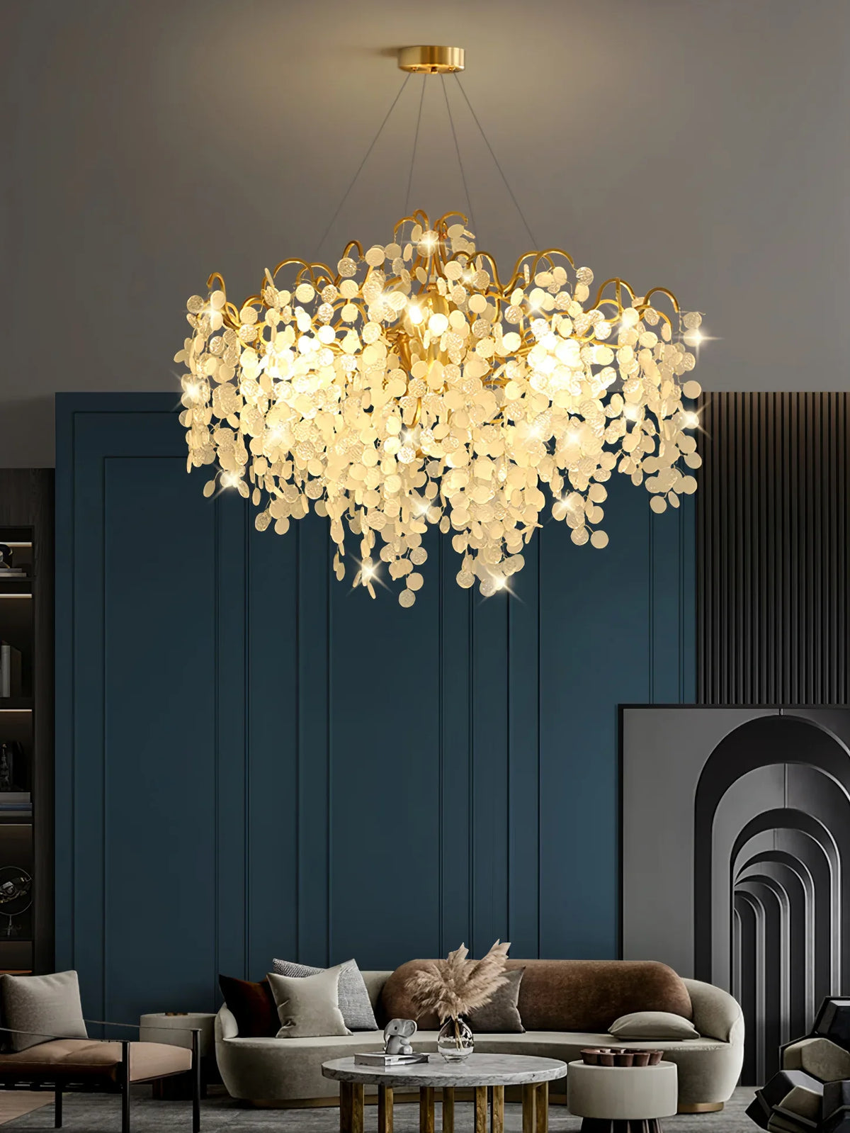 Shiro Noda Round Chandelier – Modern Brass & Glass Globe Ceiling Light for Dining Room
