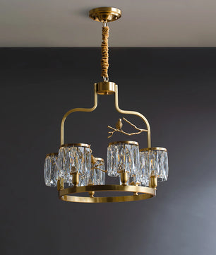Crystal Bird Chandelier – Modern Brass & Crystal Ceiling Light for Dining Room, 4–6 Lights