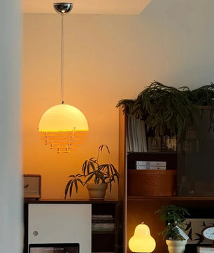 Sunset Bauhaus Pendant Light – Modern Glass & Acrylic Globe Ceiling Light for Living Room, Bedroom & Dining, Orange & White