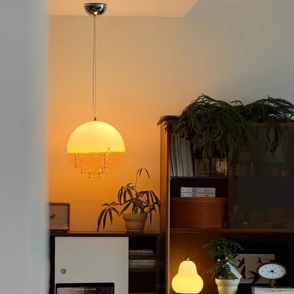 Sunset Bauhaus Pendant Light – Modern Glass & Acrylic Globe Ceiling Light for Living Room, Bedroom & Dining, Orange & White