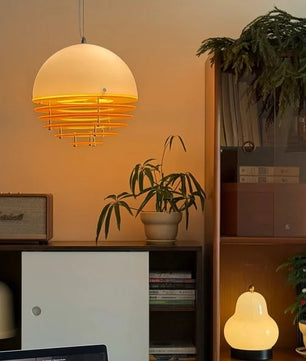 Sunset Bauhaus Pendant Light – Modern Glass & Acrylic Globe Ceiling Light for Living Room, Bedroom & Dining, Orange & White