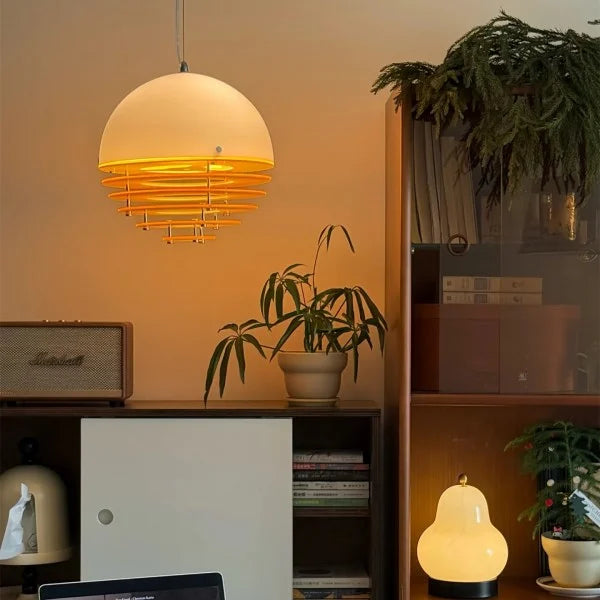 Sunset Bauhaus Pendant Light – Modern Glass & Acrylic Globe Ceiling Light for Living Room, Bedroom & Dining, Orange & White