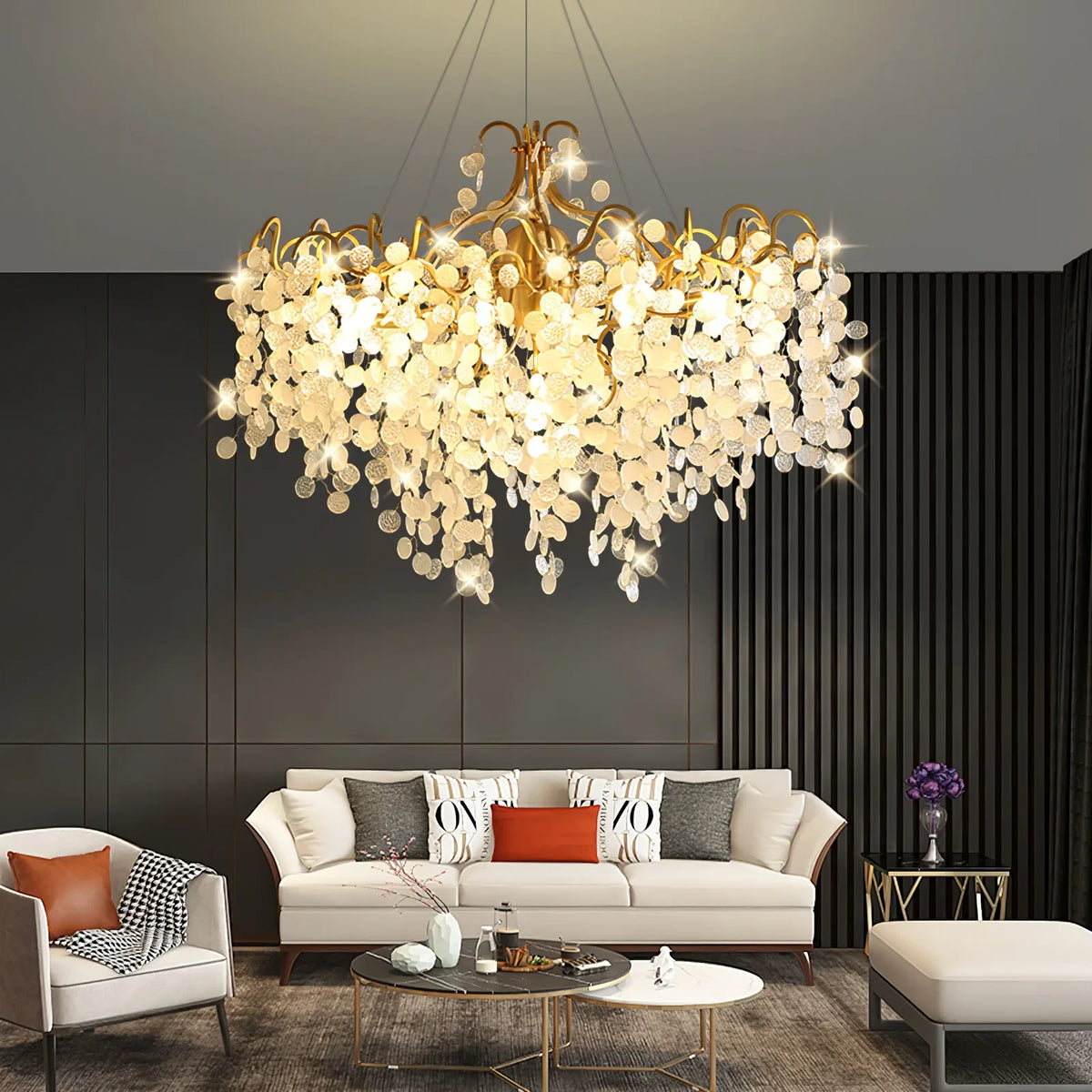 Shiro Noda Round Chandelier – Modern Brass & Glass Globe Ceiling Light for Dining Room