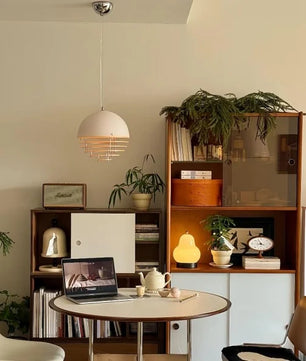 Sunset Bauhaus Pendant Light – Modern Glass & Acrylic Globe Ceiling Light for Living Room, Bedroom & Dining, Orange & White