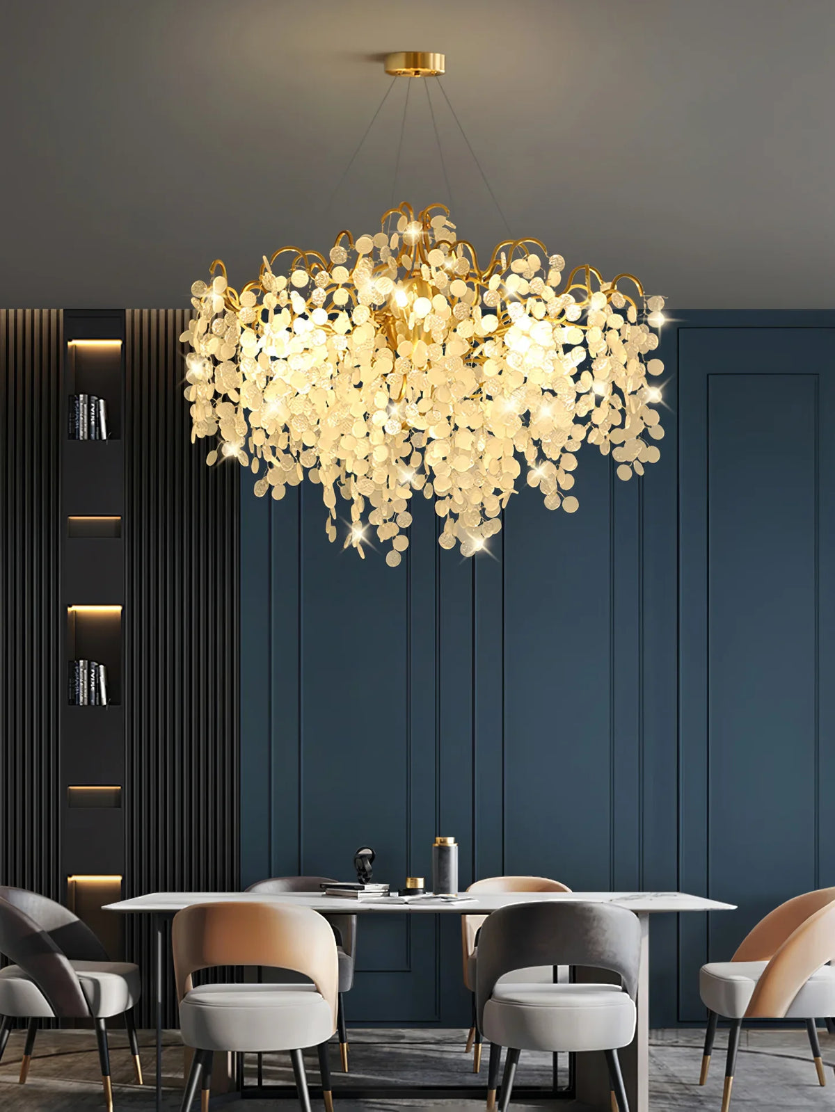 Shiro Noda Round Chandelier – Modern Brass & Glass Globe Ceiling Light for Dining Room
