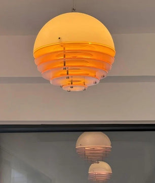 Sunset Bauhaus Pendant Light – Modern Glass & Acrylic Globe Ceiling Light for Living Room, Bedroom & Dining, Orange & White