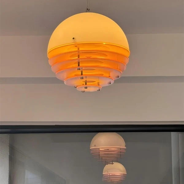 Sunset Bauhaus Pendant Light – Modern Glass & Acrylic Globe Ceiling Light for Living Room, Bedroom & Dining, Orange & White