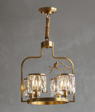 Crystal Bird Chandelier – Modern Brass & Crystal Ceiling Light for Dining Room, 4–6 Lights