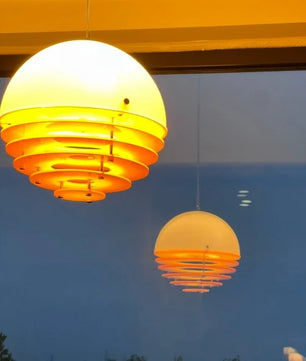 Sunset Bauhaus Pendant Light – Modern Glass & Acrylic Globe Ceiling Light for Living Room, Bedroom & Dining, Orange & White
