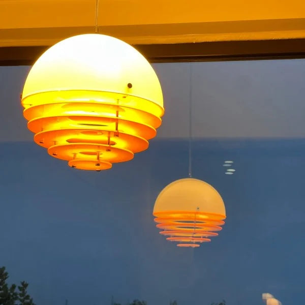 Sunset Bauhaus Pendant Light – Modern Glass & Acrylic Globe Ceiling Light for Living Room, Bedroom & Dining, Orange & White