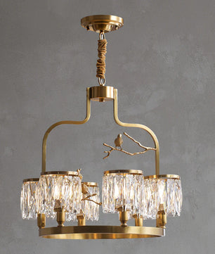 Crystal Bird Chandelier – Modern Brass & Crystal Ceiling Light for Dining Room, 4–6 Lights