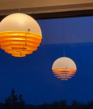Sunset Bauhaus Pendant Light – Modern Glass & Acrylic Globe Ceiling Light for Living Room, Bedroom & Dining, Orange & White
