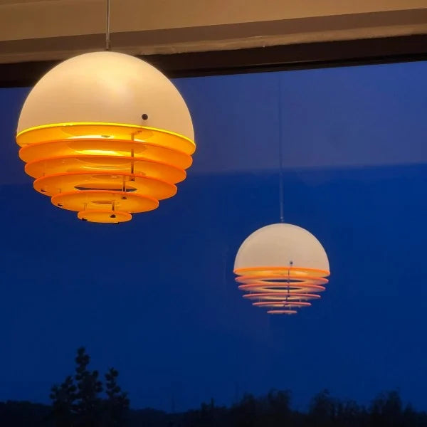 Sunset Bauhaus Pendant Light – Modern Glass & Acrylic Globe Ceiling Light for Living Room, Bedroom & Dining, Orange & White