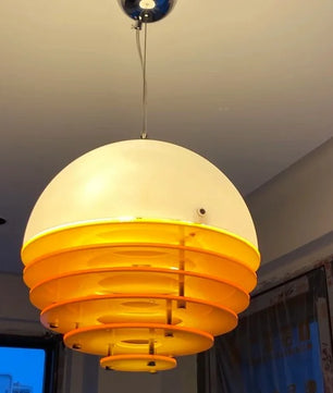Sunset Bauhaus Pendant Light – Modern Glass & Acrylic Globe Ceiling Light for Living Room, Bedroom & Dining, Orange & White
