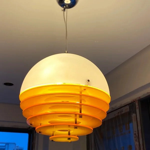 Sunset Bauhaus Pendant Light – Modern Glass & Acrylic Globe Ceiling Light for Living Room, Bedroom & Dining, Orange & White
