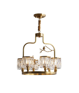 Crystal Bird Chandelier – Modern Brass & Crystal Ceiling Light for Dining Room, 4–6 Lights