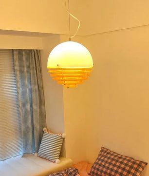 Sunset Bauhaus Pendant Light – Modern Glass & Acrylic Globe Ceiling Light for Living Room, Bedroom & Dining, Orange & White