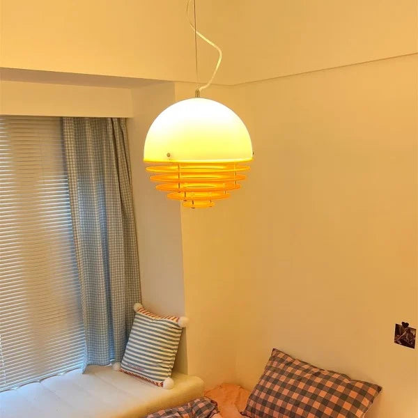 Sunset Bauhaus Pendant Light – Modern Glass & Acrylic Globe Ceiling Light for Living Room, Bedroom & Dining, Orange & White