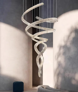 Long Spiral Crystal Chandelier – Modern Cascading Crystal Ceiling Light for Staircase & Foyer, Clear