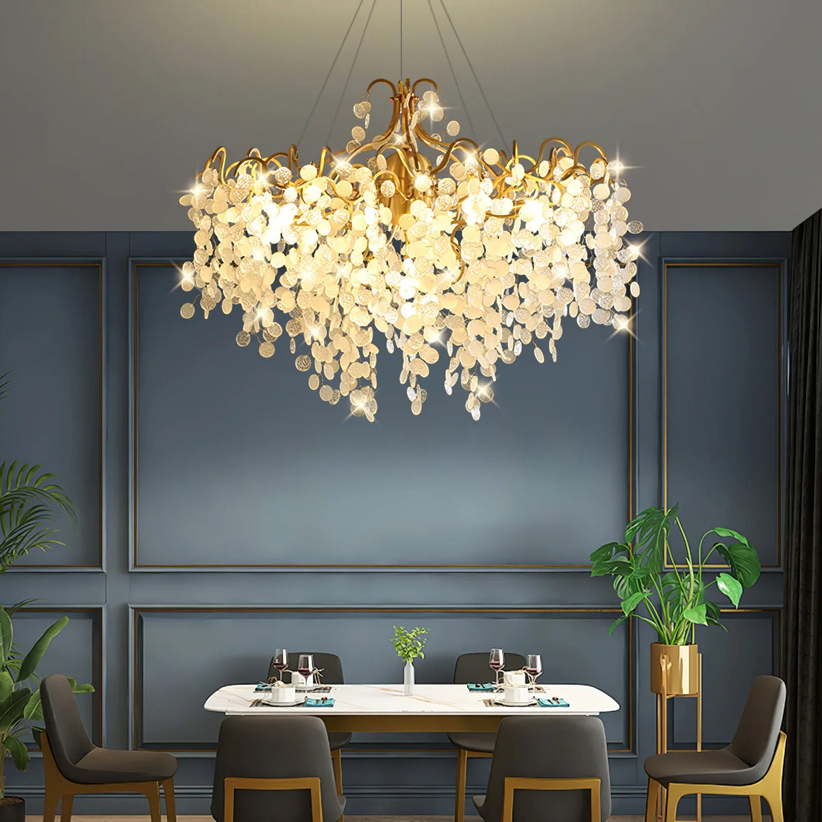 Shiro Noda Round Chandelier – Modern Brass & Glass Globe Ceiling Light for Dining Room