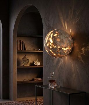 Aura Yellow Travertine Orb Sconce