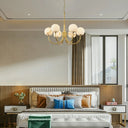 Brass & Alabaster Round Chandelier – Modern Ceiling Light for Dining Room & Foyer, 6–10 Lights