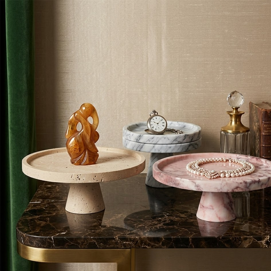 Rosso Levanto Marble Pedestal Tray