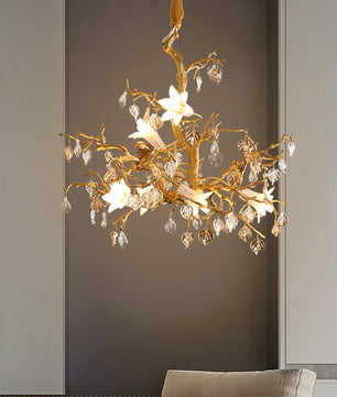 Fiori Chandelier – Modern Brass Floral Ceiling Light for Dining Room & Living Room