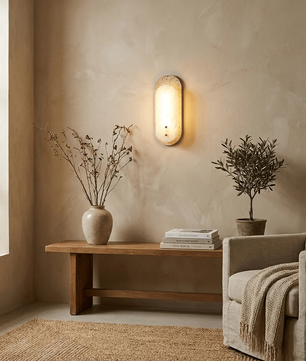 Natural Travertine & Alabaster Capsule Sconce