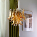 Murano Chandelier – Tiered Venetian Glass Ceiling Light for Dining Room & Foyer, White & Amber