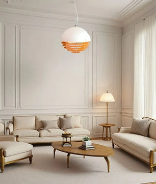 Sunset Bauhaus Pendant Light – Modern Glass & Acrylic Globe Ceiling Light for Living Room, Bedroom & Dining, Orange & White