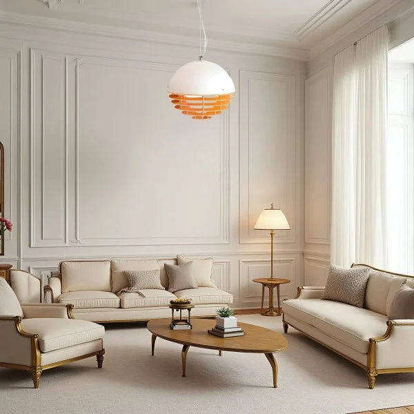 Sunset Bauhaus Pendant Light – Modern Glass & Acrylic Globe Ceiling Light for Living Room, Bedroom & Dining, Orange & White