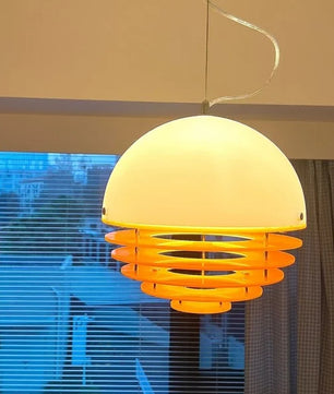Sunset Bauhaus Pendant Light – Modern Glass & Acrylic Globe Ceiling Light for Living Room, Bedroom & Dining, Orange & White