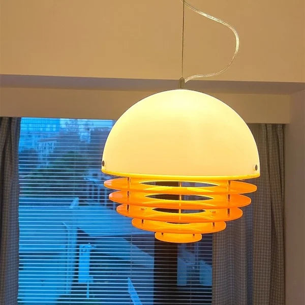 Sunset Bauhaus Pendant Light – Modern Glass & Acrylic Globe Ceiling Light for Living Room, Bedroom & Dining, Orange & White
