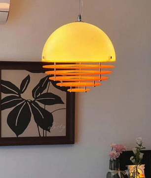Sunset Bauhaus Pendant Light – Modern Glass & Acrylic Globe Ceiling Light for Living Room, Bedroom & Dining, Orange & White