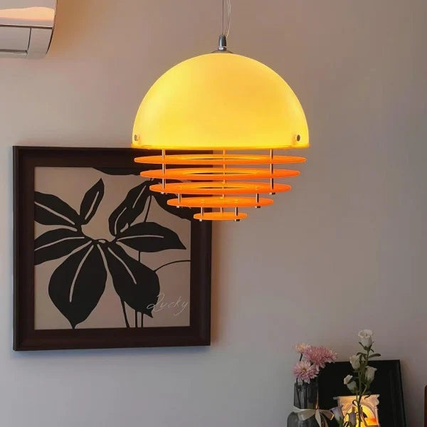Sunset Bauhaus Pendant Light – Modern Glass & Acrylic Globe Ceiling Light for Living Room, Bedroom & Dining, Orange & White